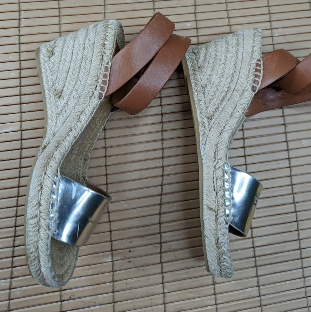 Tory Burch women's sz 7.5M platform espadrille hook & loop criss cross s…